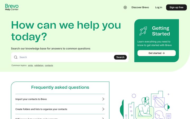 Screenshot of the help.brevo.com homepage, captured oct 1. Opens the full capture.