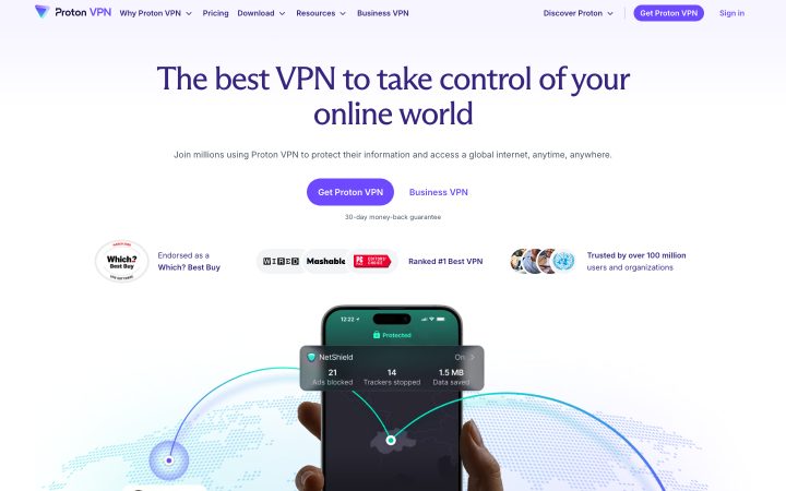 Screenshot of the protonvpn.com homepage, captured oct 7. Opens the full capture.