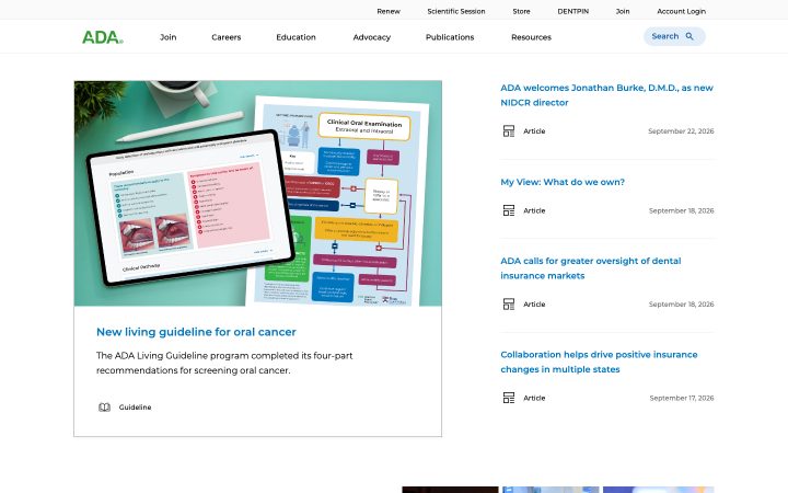 Screenshot of the ada.org homepage, captured sep 30. Opens the full capture.