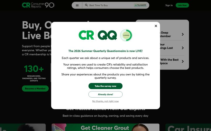 Screenshot of the consumerreports.org homepage, captured sep 2. Opens the full capture.