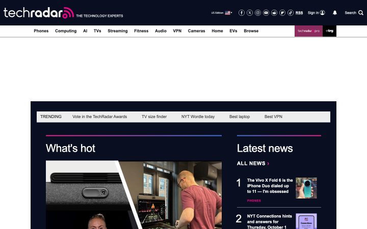 Screenshot of the techradar.com homepage, captured oct 1. Opens the full capture.