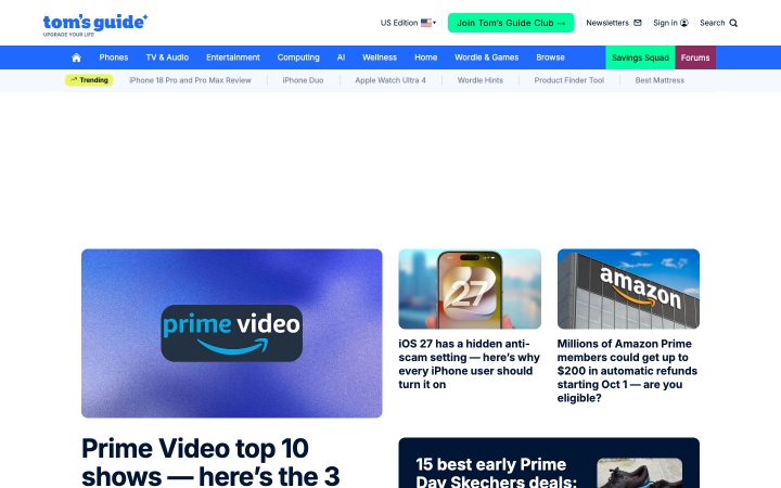 Screenshot of the tomsguide.com homepage, captured oct 1. Opens the full capture.